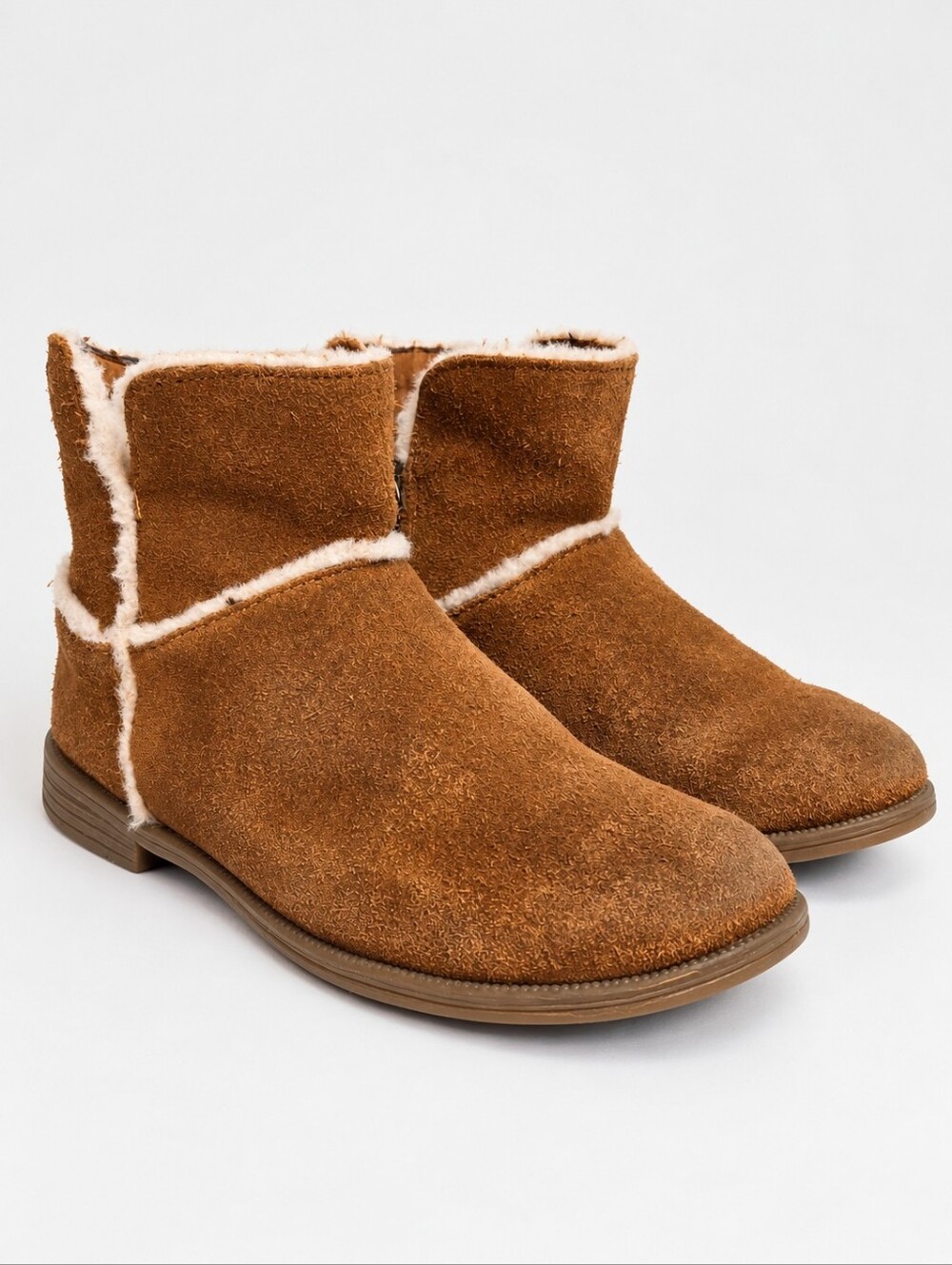 UGG Girls Brown Suede Shearling Trim Ankle Boots Size 12